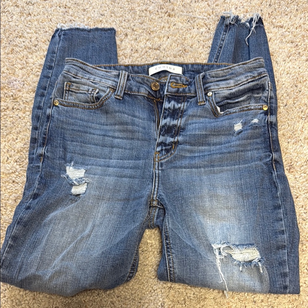 Eunina Blue Boyfriend Jeans Distressed Denim